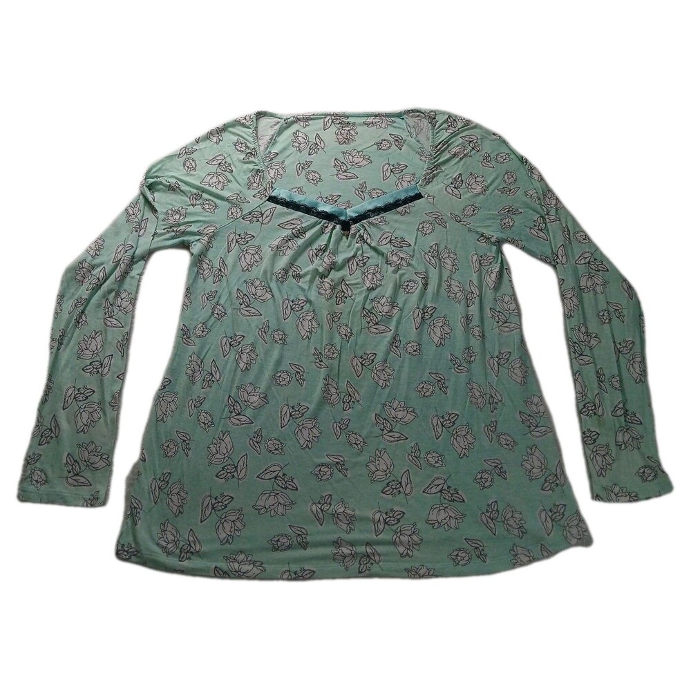 Apt. 9‎ Intimates Womens Soft Aqua Floral Pajama Top Long Sleeve Sz Large